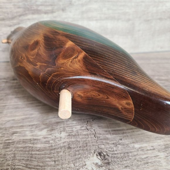 Hand Carved Two-Tone Wood Perched Quail Bird Figurine On Wooden Log 11" - Picture 11 of 15